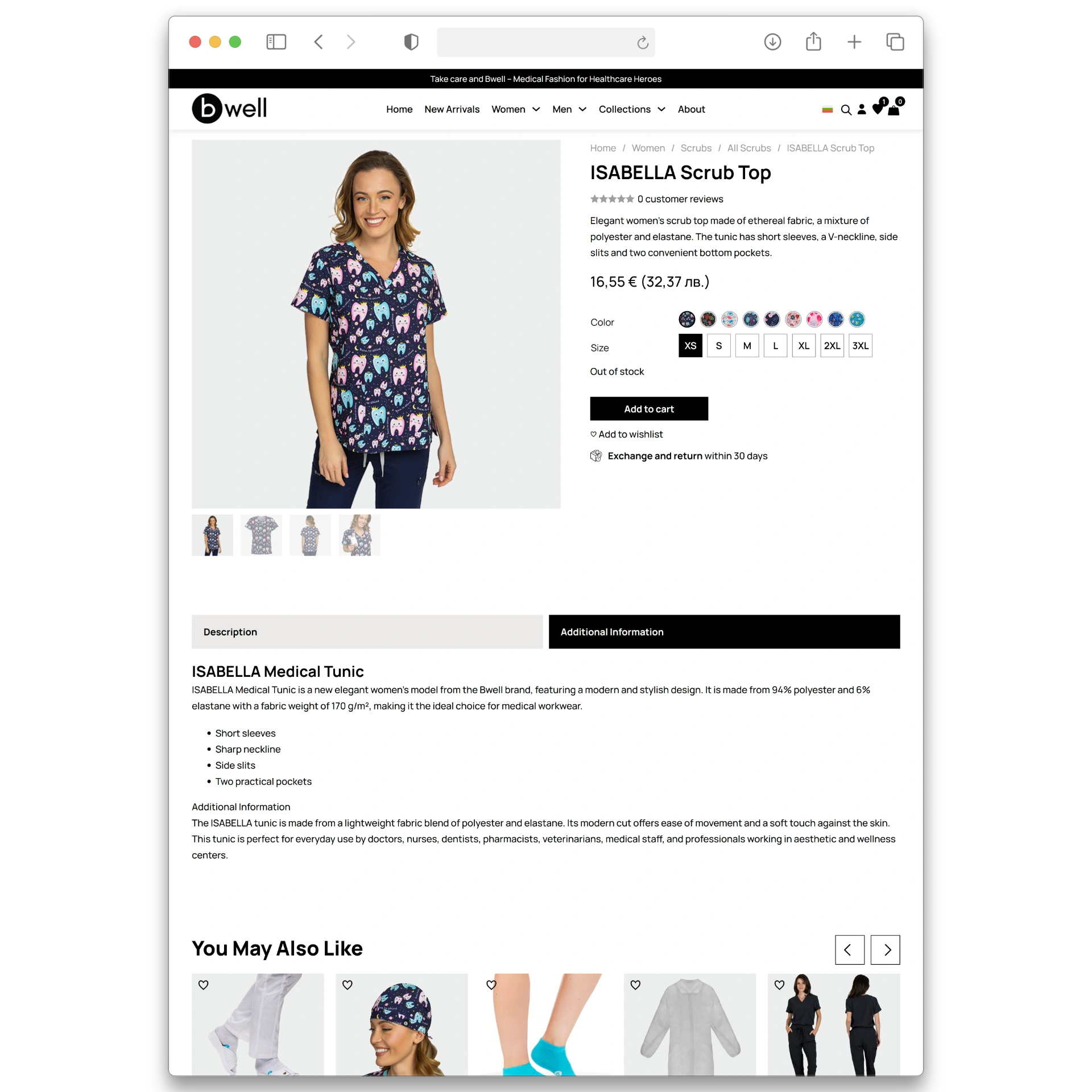 Bwell medical fashion website single product page